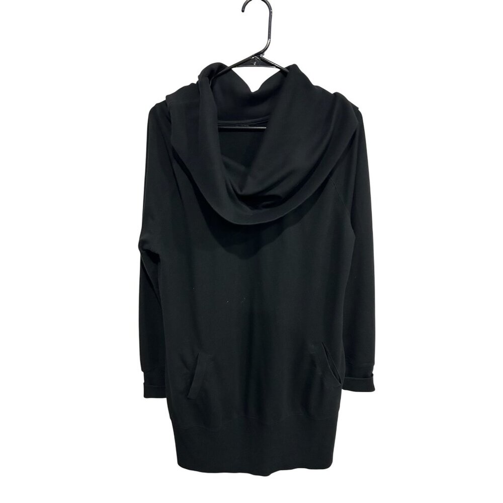 Womens Black Front Pockets Long Sleeve Cowl Neck Tunic Top Cozy Chic